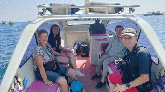 French Family Adventure: Effortless Private Speedboat Ride from Teluk Nare to Gili Air with All Their Luggage in Tow