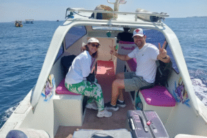 Morning Escape: Paola and Andrea’s Private Speedboat Ride from Teluk Nare to Gili Meno with Luggage in Tow