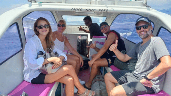Austrian Family’s Midday Island Hop: Private Speedboat Adventure from Gili Trawangan to Gili Air with Smooth Service and Smiles