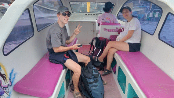 Morning Island Escape: Valentin’s Private Speedboat Adventure from Teluk Nare to Gili Trawangan with Backpacks in Tow