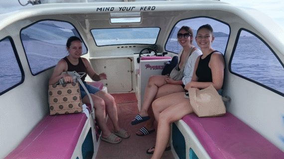 Early Morning Adventure: Julia, Selina, and Jana’s Private Car & Speedboat Ride from Senggigi to Gili Air for a Day of Island Fun
