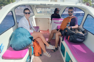 Morning Escape: Lenka & Jan’s Effortless Private Speedboat Ride from Gili Air Pier to Teluk Nare, No Wet Feet—Just Island Comfort