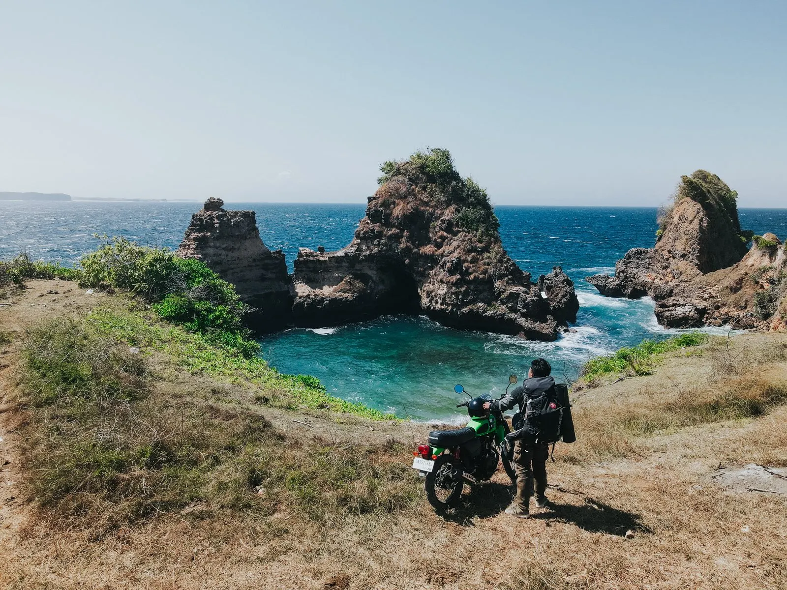 Aerial beach and coastal path on Gunung Tunak dirt bike tour Lombok