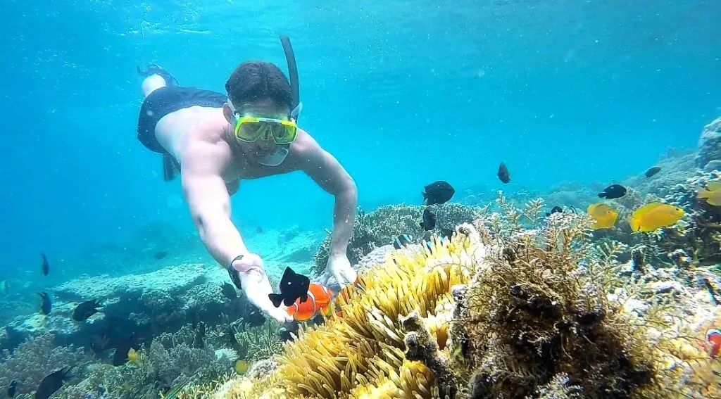 Snorkeling at Gili Asahan with clear turquoise water