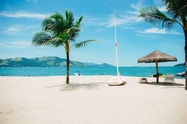 Beach umbrellas and sand atmosphere for Kuta Lombok days