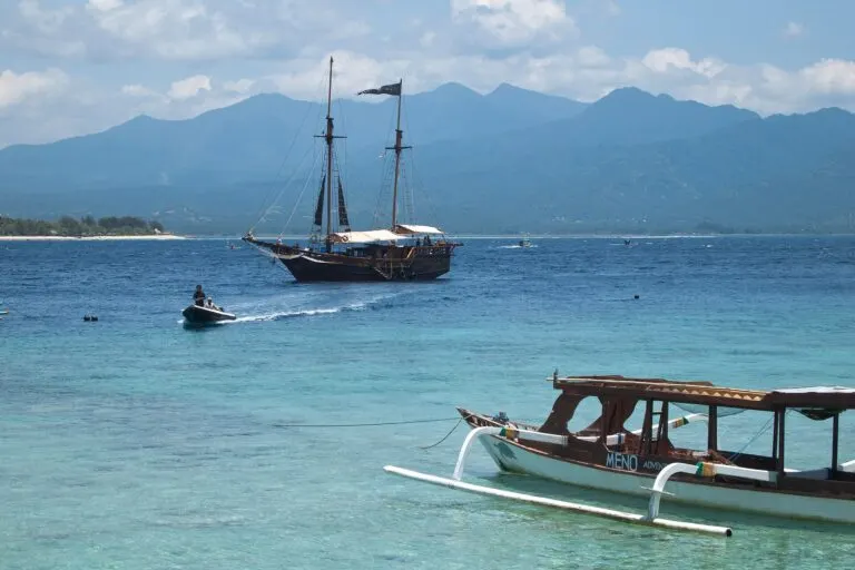View of Lombok Island and Mount Rinjani from Gili Meno