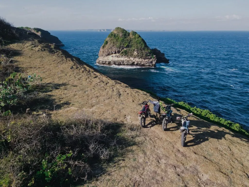Aerial photo of Gunung Tunak National Park coastline dirt bike trails in Lombok