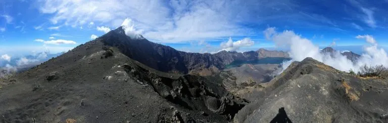 Panorama of Mount Rinjani crater and summit