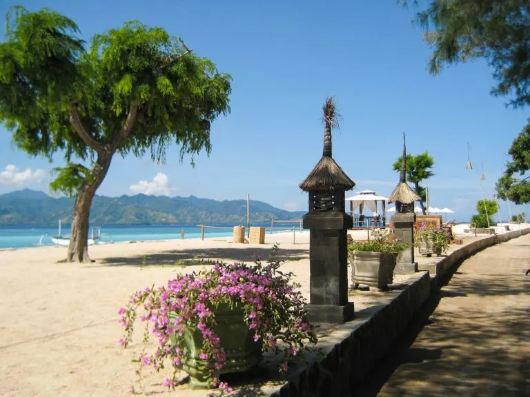 Long beach stretch on Gili Trawangan island