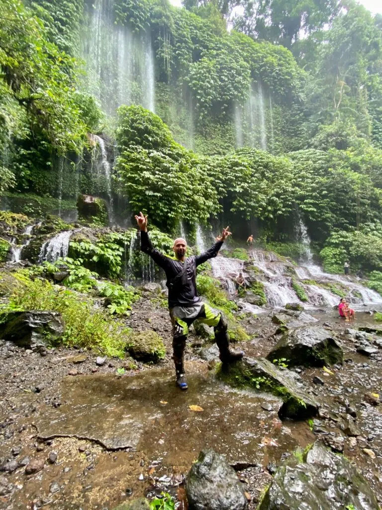 Guests on the Waterfall and Jungle dirt bike tour Central Lombok