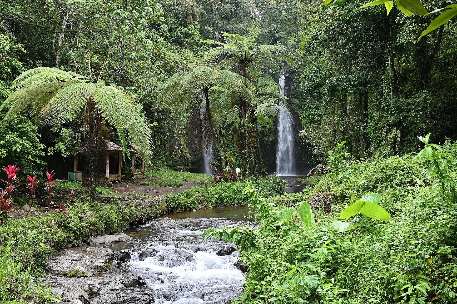 Benang Stokel Waterfall plunge pool and twin cascades, Central Lombok