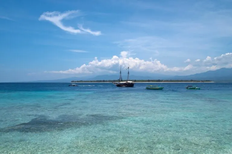 View from Gili Meno across the channel toward Gili Air